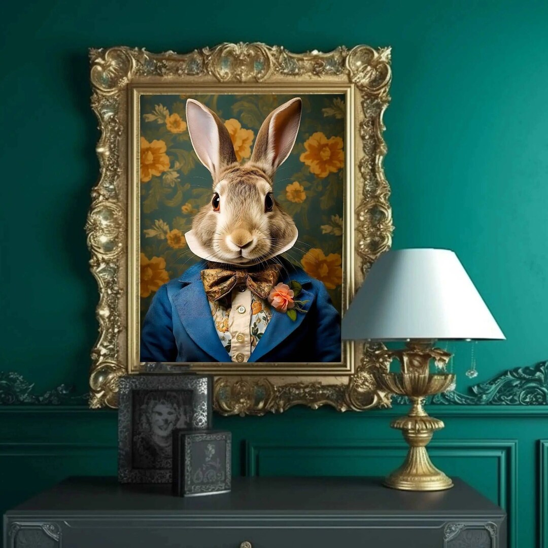 Victorian Rabbit Portrait Art Print Victorian Wedding Party Collection
