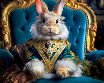 Victorian Rabbit Royalty Portrait Art Print Wall Art For Home Decor
