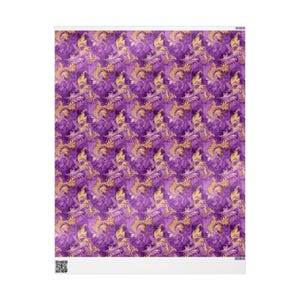 Watercolor Gift Wrap: Purple & Gold Floral, Luxurious 90-gsm Paper