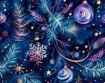 Whimsical Blue Purple Wrapping Paper Rolls | Chic Nostalgic Christmas Gift Wrap