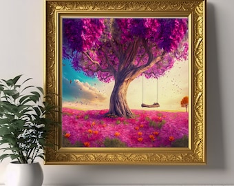 Förtrollande trädgunga Digital konst - Färgglada rosa trädblommor