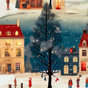 Quaint Town Nostalgic Christmas Wrapping Paper | Vintage Victorian Winter Village Wrapping