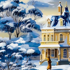 Victorian Christmas Winter Village Scene Wrapping Paper Roll
