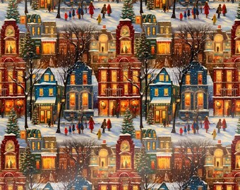 Snowy Winter Town Wrapping Paper Rolls | Nostalgic Vintage Christmas Gift Wrap