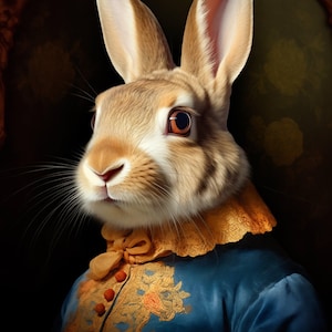 Majestic Royal Bunny Portrait - Whimsical Rabbit Art on Canvas for Home Decor