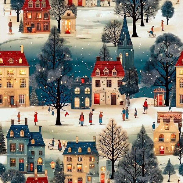 Quaint Town Nostalgic Christmas Wrapping Paper