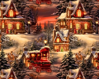 Vintage Horse Carriage Christmas Wrapping Paper: Winter Scene Design