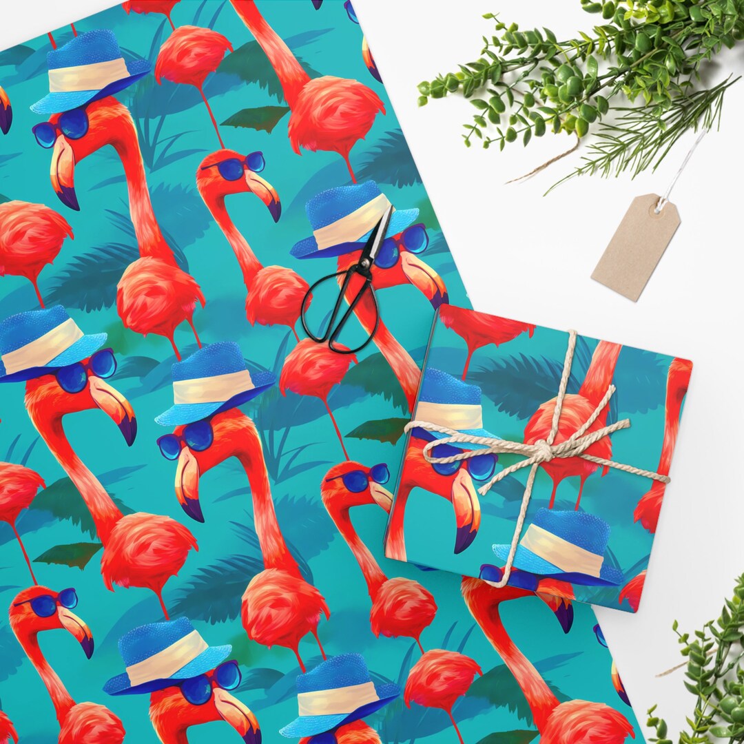 Colorful Pink Flamingo Wrapping Paper Rolls Trendy Gift Wrap Etsy