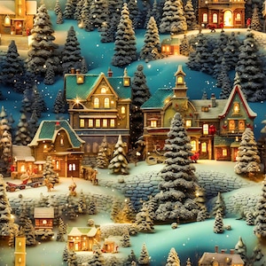 Rotoli di carta da regalo natalizia nostalgica Mountain Town / Carta da regalo natalizia Festive Winter Village