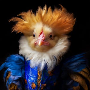 Kunstdruck von einem viktorianischen Huhn | Rokoko Kunst Lustige Tierkunst