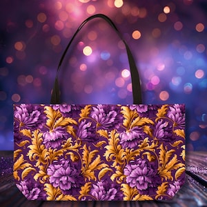 Borsa tote Rococo Floral: elegante design viola e oro