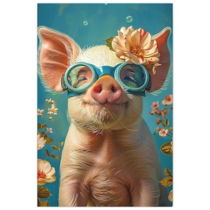 Pig with Spring Flowers Canvas Art: Playful Kids Room Decor
