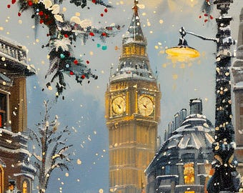 Snowy London Big Ben Wrapping Paper: Victorian Winter Gift Wrap