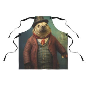 Victorian Sea Lion Print Apron – Adjustable Polyester Kitchen Wear