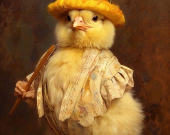Impression d'art victorienne de bébé poulet | Décoration murale giclée | Édition limitée