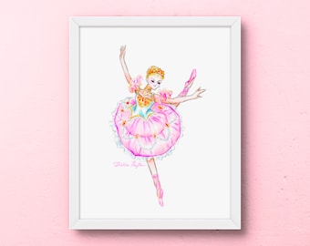 Pink Ballerina Wall Art Print: Pink Christmas, 9" x 11", 11" x 14", 12" x 18"