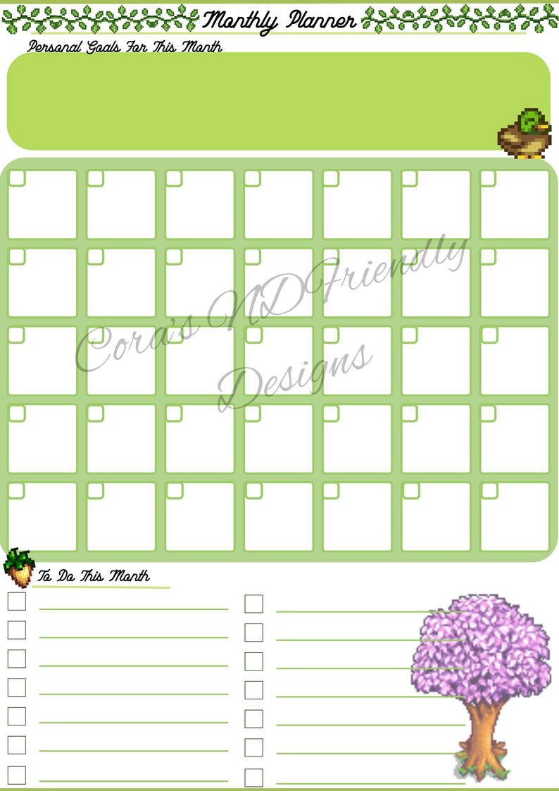 Stardew Valley Planner Month, Week, Day Pages Digital Download