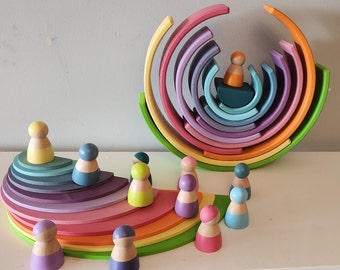 Large wooden GRIMM's Style PASTEL Stacker | Semi Circle | Peg dolls | Baby & Toddler Toy | Nursery | Open ended Toy