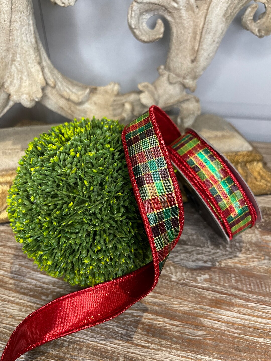 Wire Ribbon, Designer Ribbon, Ribbon, Plaid Ribbon, Christmas Ribbon Etsy