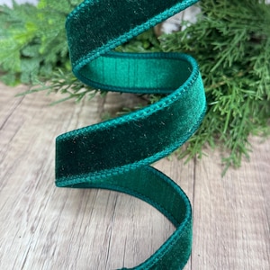 1 inch Emerald Velvet Designer Ribbon, Wired Ribbon, Ribbon, Farrisilk Ribbon, Velvet Ribbon