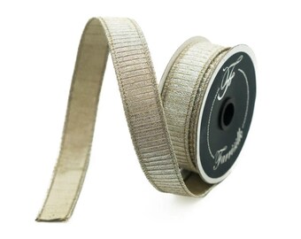 1 inch Pleated Metallic Designer Ribbon, Wired Ribbon, Ribbon, Platinum Ribbon , Christmas Ribbon, Farrisilk Ribbon