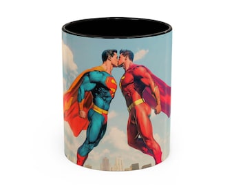 Taza de café de superhéroes besándose: regalo romántico de cómic