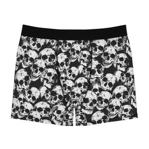 Skull Print Men&#39;s Boxer Briefs, Gothic Underwear, Skeleton Pattern Underpants,  Spooky Boxers, Horror Sleepwear