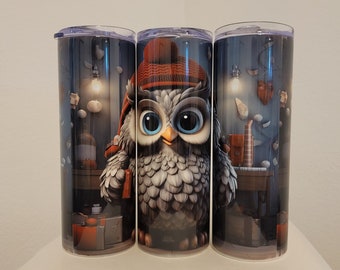 Owl Tumbler Christmas Owl Tumbler Cute Owl Tumbler 20 oz Skinny Tumbler Travel Cup Gift for Her Owl Lover Gift Owl Christmas Tumbler