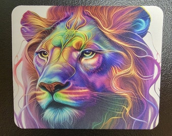 Watercolor Lion Mousepad: Colorful Desk Accessory