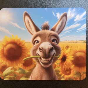 Donkey Mouse Pad, Work Mousepad, Desk Accessory, Cartoon Donkey, Donkey and Flowers, Cute Desk Accessories, Cute Mouse Pad