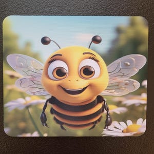 Cute Bee Mouse Pad, Gaming Mouse Pad, Work Mousepad, Desk Accessory, Cartoon Bee, Bees and Flowers, Cute Desk Accessories, Cute Mouse Pad