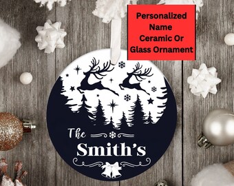 Personalized Family Name Christmas Tree Ornament, Personalized Reindeer Ornament, Christmas Name Ornament Giftful, Christmas Tree Line