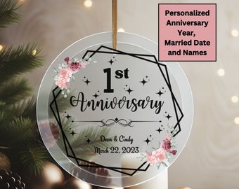 Personalized Anniversary Ornament, Wedding Ornament, Marriage Ornament, First Christmas Married Ornament 2022, 60th Anniversary Ornament