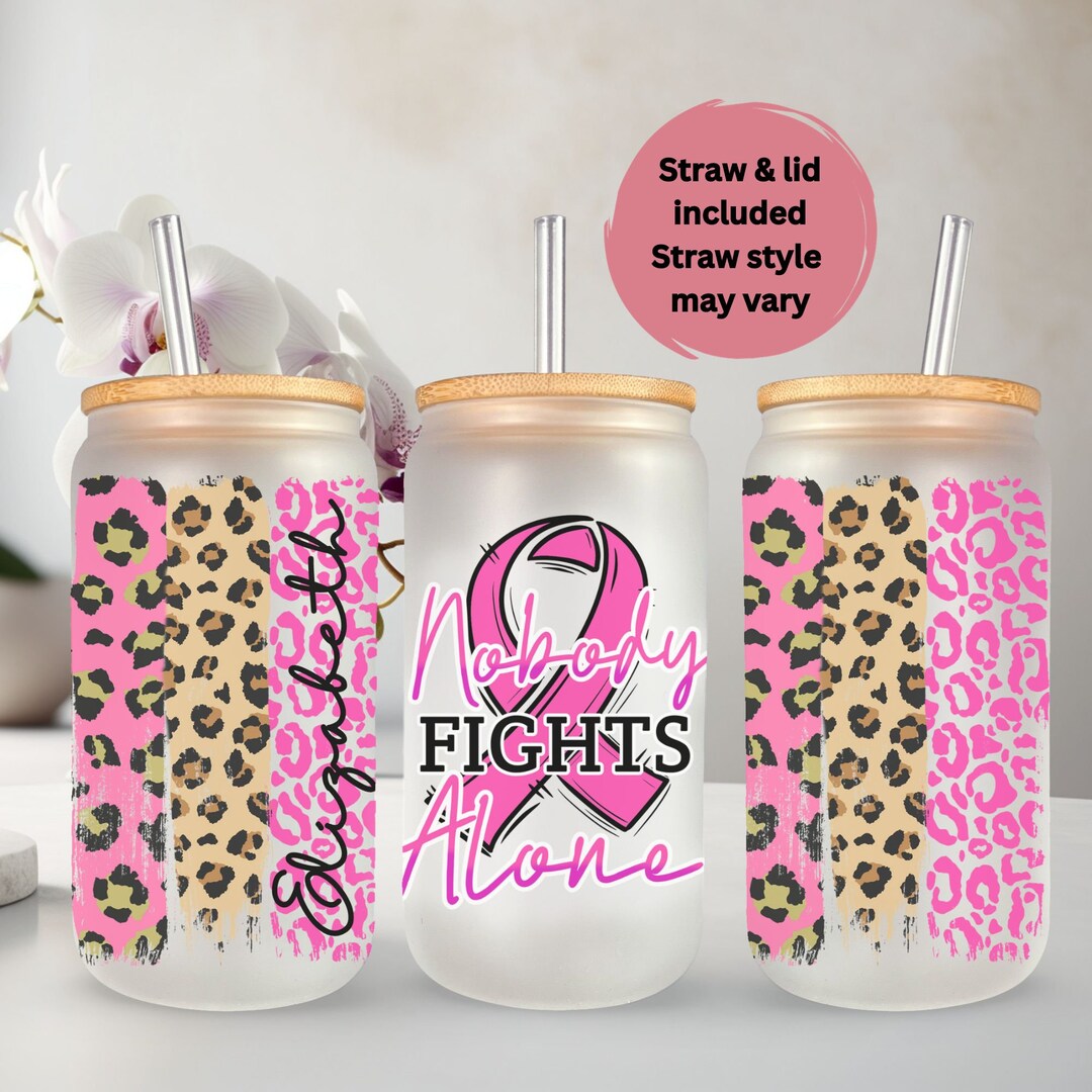 Personalized Breast Cancer Awareness Glass Tumbler Coffee Cup, Glass
