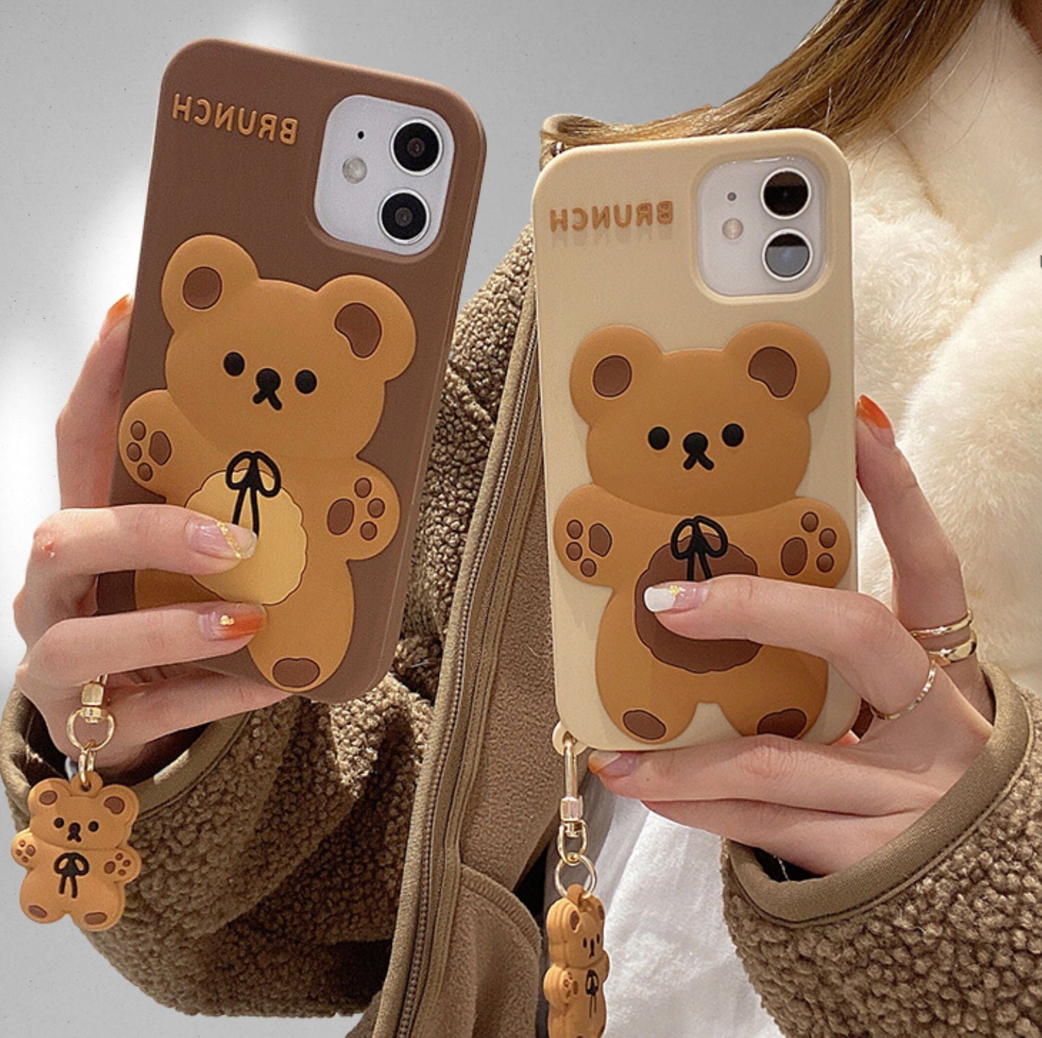 Iphone Casesiphone 13/11/xr Silicone Case With 3d Bear Ear & Flower Chain  - Shockproof Cover