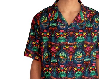 Free Shipping (Dom./Intern.) - Geometric Owl Dreamscape Men&#39;s Hawaiian Shirt - Sizes up to 5XL