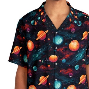 Stylish Seamless Galaxy Pattern Hawaiian Shirt for Festivals and Parties with Tessellation and Surrealism Style - Free Shipping Up to 5XL