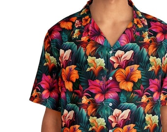 Tailles jusqu'à 5XL - Chemise hawaïenne à fleurs tropicales vibrantes : hyper détaillée et colorée - Livraison gratuite (Dom./Intl.)