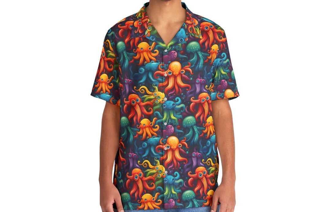 Psychedelic Octopus Aloha Shirt-vibrant,surreal Underwater Seamless ...