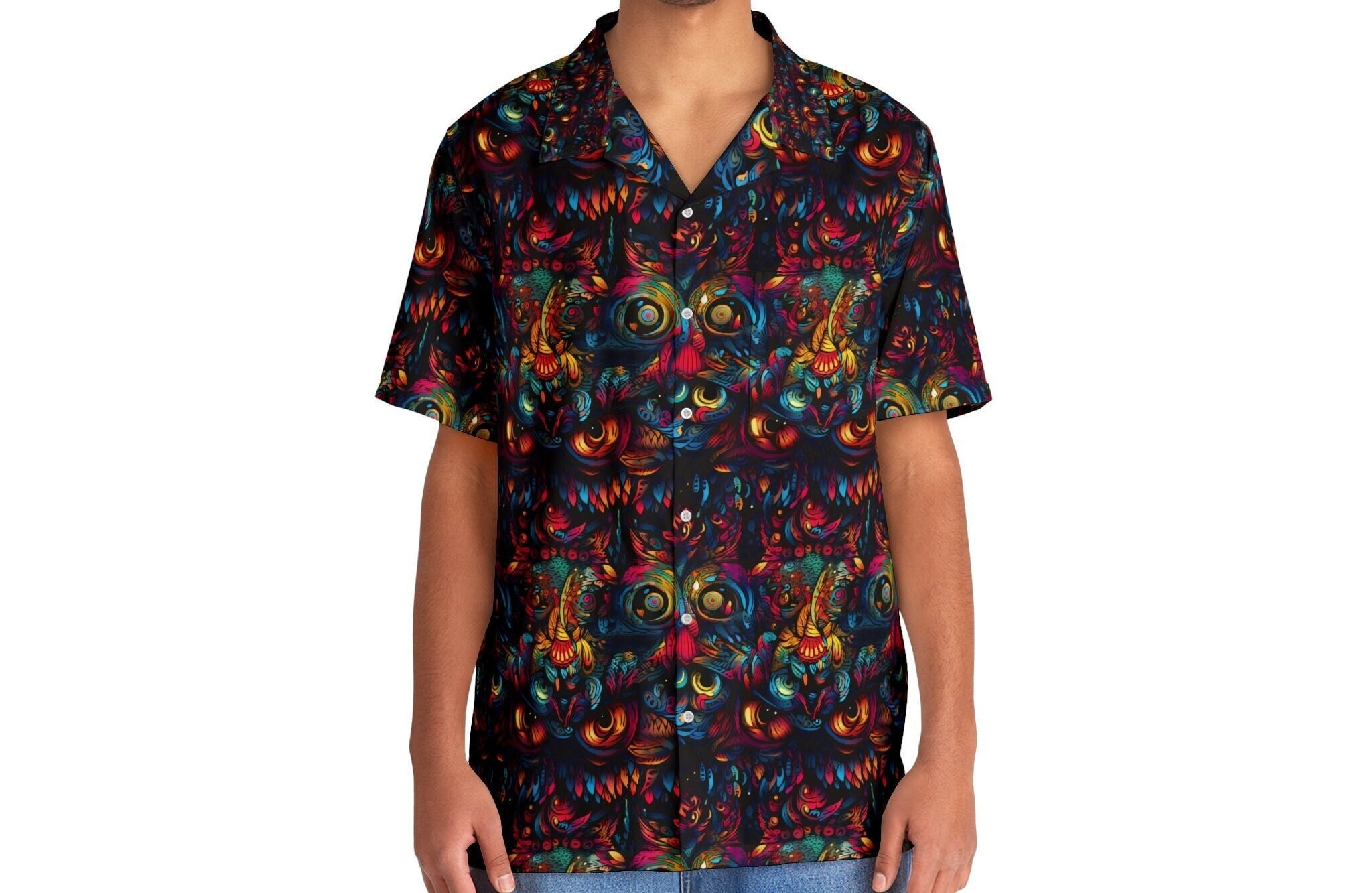 Unique Colorful Owl Seamless Pattern Hawaiian Shirt for Festivals and Parties with Tessellation and 