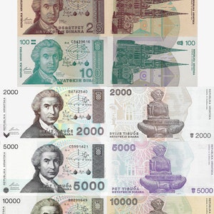 Croatia 1991-93 set 10 pcs 1+5+10+25+100+2000+5000+10000+50000+100000 Dinars P.16-27 UNC, Currency, Original, Uncirculated Old Paper money