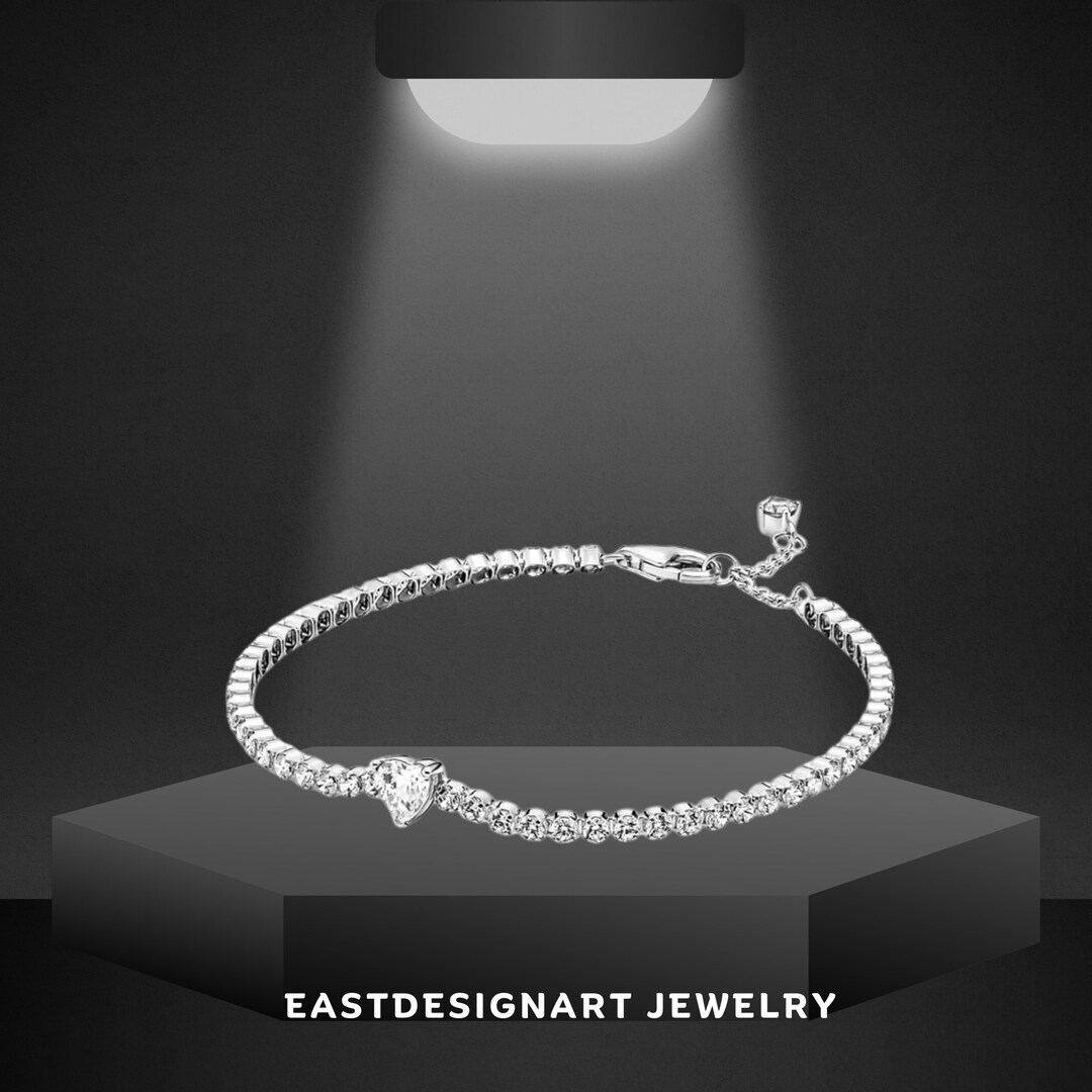 Sparkling Heart Tennis Bracelet 925 Sterling Silver Etsy