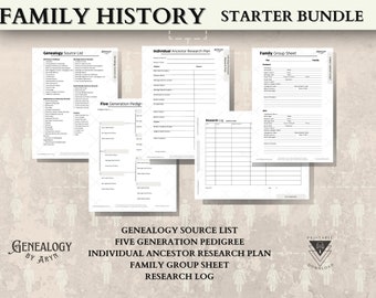 Family History Starter Bundle: Genealogy PDF worksheets to organize and trace your family lineage