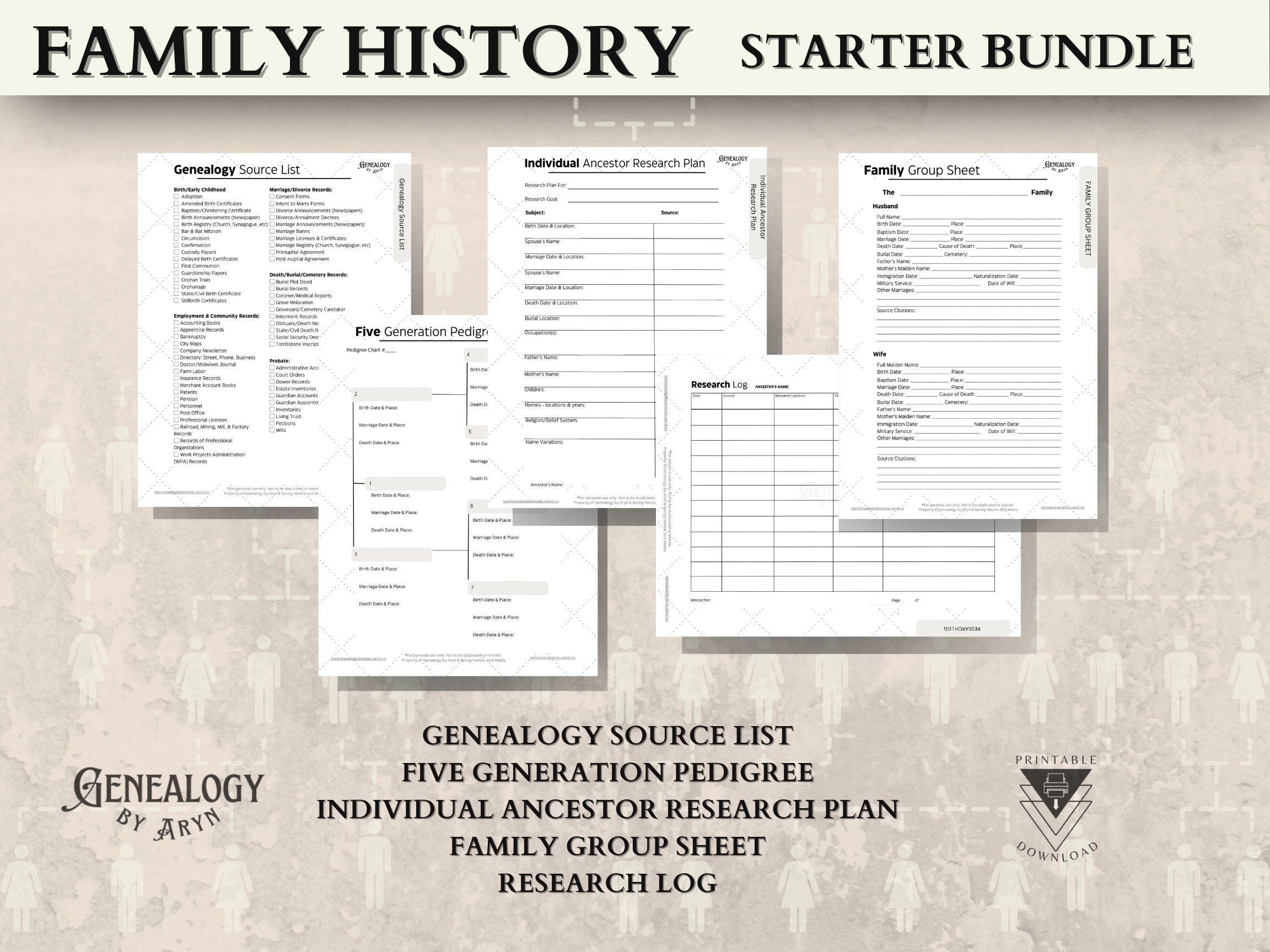 Bundle Genealogy Organizer With Family Tree Chart 9 Templates