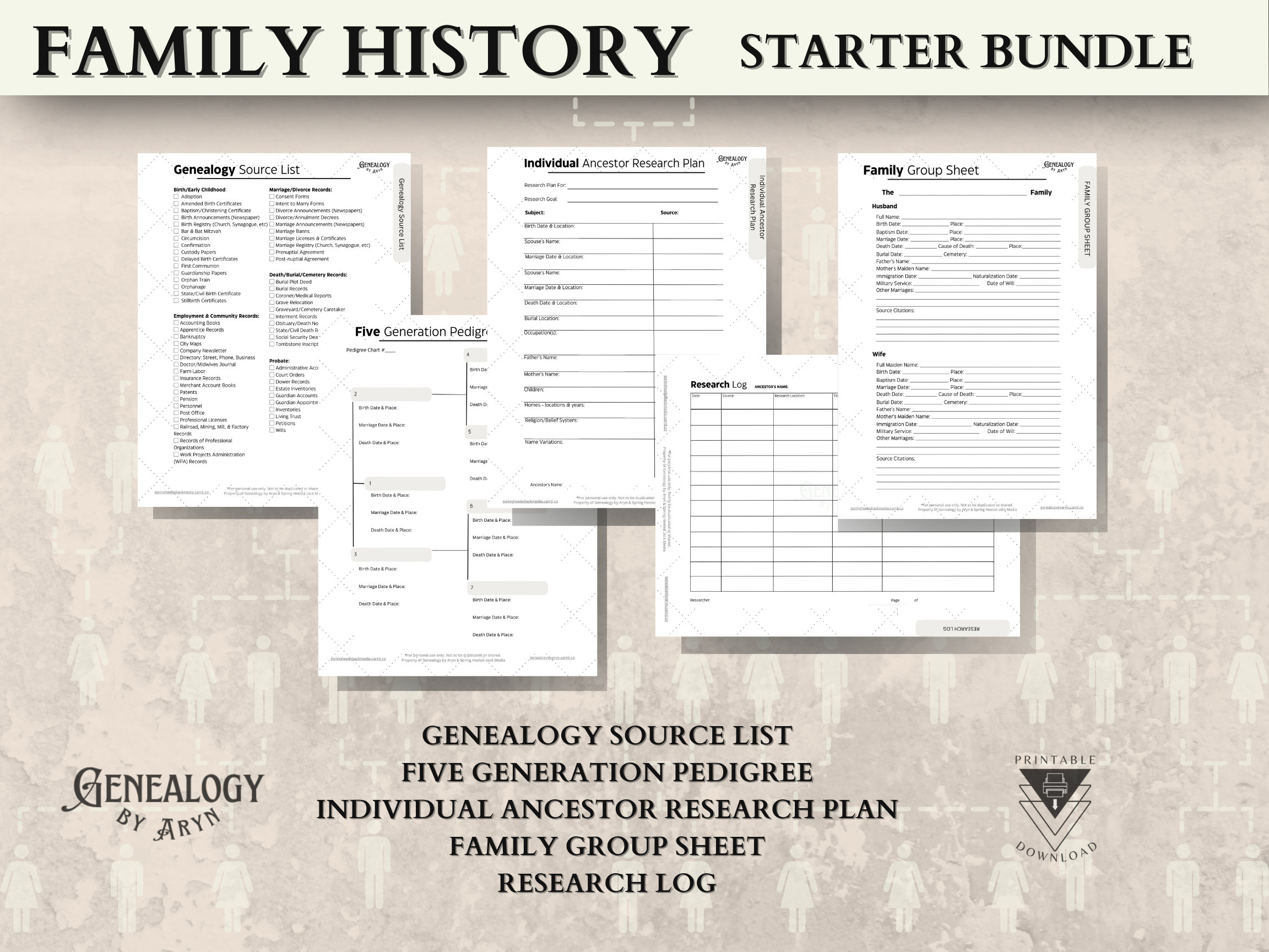 Family History Starter Bundle Genealogy PDF Worksheets to Organize and