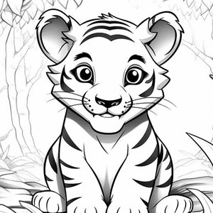 Kids coloring book drawing image baby tiger digital png download