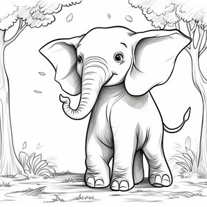 Kids coloring book drawing image baby elephant digital png download