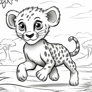 Kids coloring book drawing image baby cheetah digital png download