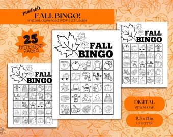 Fall Themed Bingo Sheets | Autumn Bingo | Classroom Bingo Sheets | DIGITAL DOWNLOAD