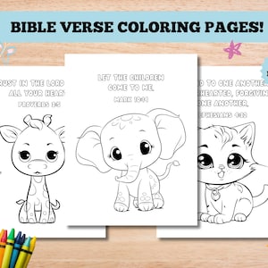 32 Bible Verse & Cute Animals Coloring Pages For Kids | Cute Animal Coloring Pages | Christian Coloring For Kids | PRINTABLE DIGITAL FILE